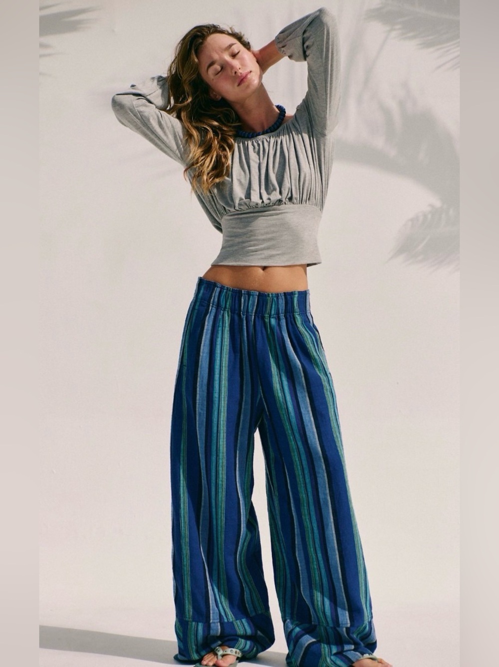 Free People Days End Solar Linen Stripe Pants NWT SZ S